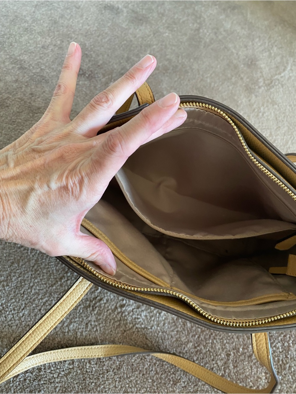 Nanette Lepore Beige Two-Tone Tote with Faux Suede - Picture 11 of 12